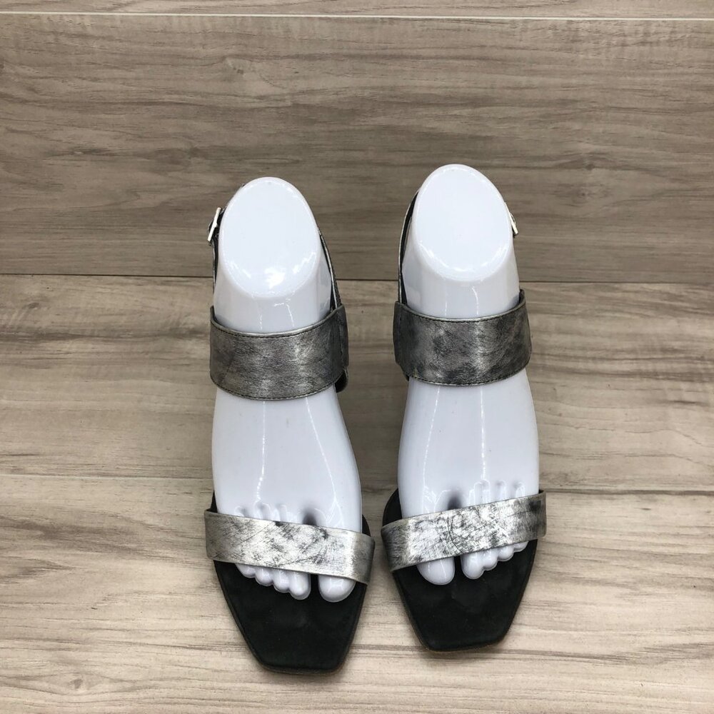 Zita Maria Heel Sandals Womens EU 37.5 Silver Leather Distressed Slingback Strap - Picture 6 of 14